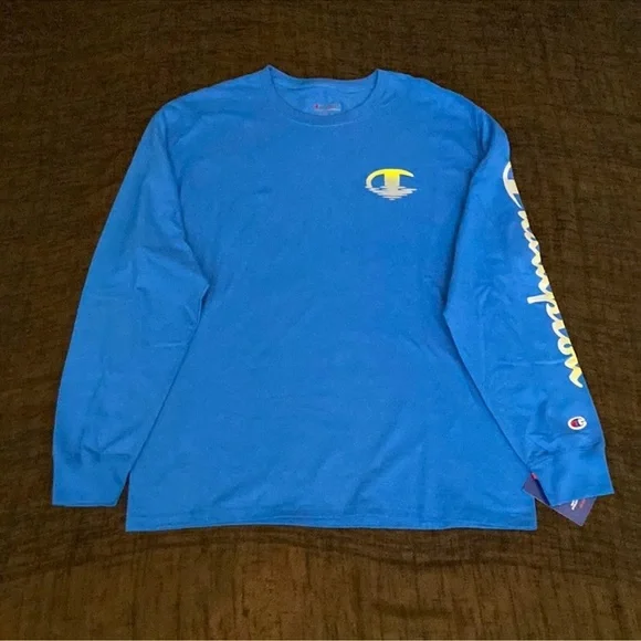 NWT Champion Men's Logo Graphic Long Sleeve T-Shirt Royal Blue/Yellow Size 2XL - Picture 4 of 12